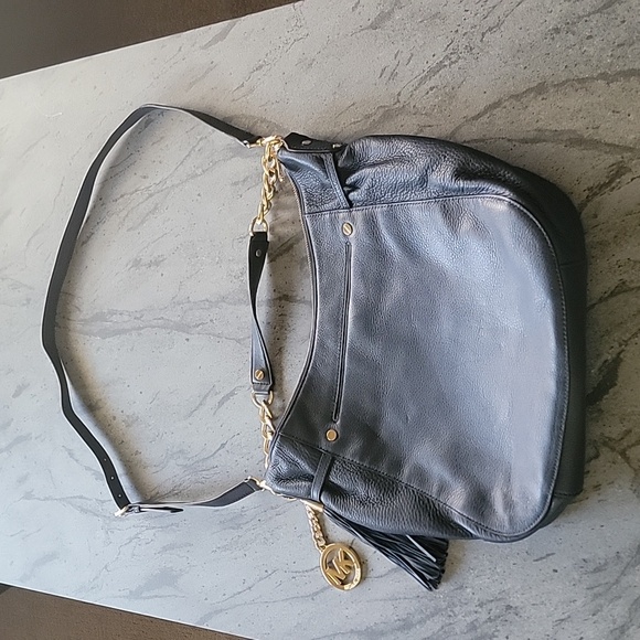 MICHAEL KORS Leather Large Megan Bag Navy Blue w/ Gold Tone Hardware NWOT - Picture 16 of 16